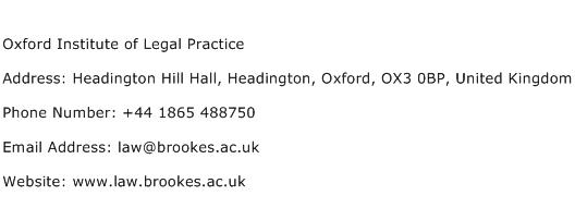 Oxford Institute of Legal Practice Address Contact Number