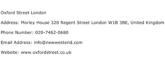 Oxford Street London Address Contact Number