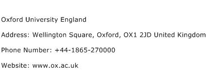 Oxford University England Address Contact Number