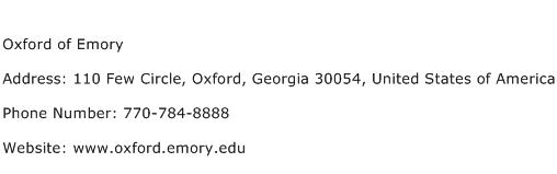 Oxford of Emory Address Contact Number