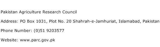 Pakistan Agriculture Research Council Address Contact Number