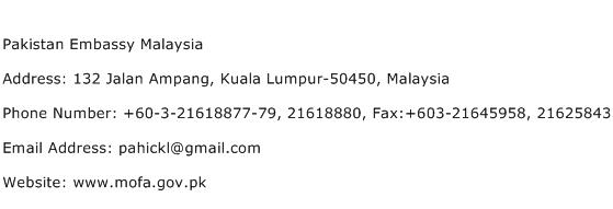 Pakistan Embassy Malaysia Address Contact Number