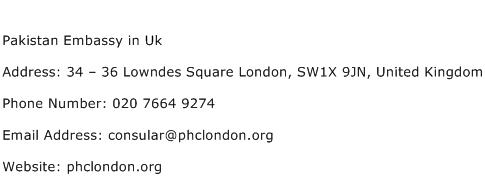 Pakistan Embassy in Uk Address Contact Number