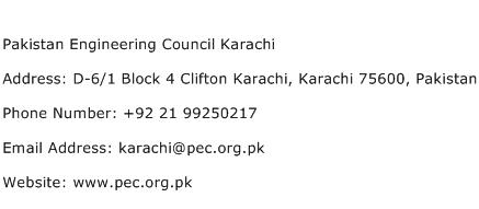 Pakistan Engineering Council Karachi Address Contact Number