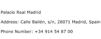 Palacio Real Madrid Address Contact Number