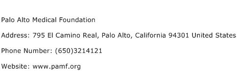 Palo Alto Medical Foundation Address Contact Number