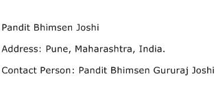 Pandit Bhimsen Joshi Address Contact Number
