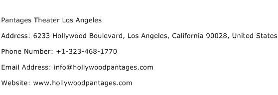 Pantages Theater Los Angeles Address Contact Number