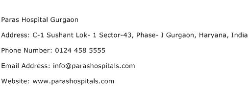 Paras Hospital Gurgaon Address Contact Number