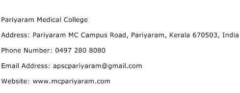 Pariyaram Medical College Address Contact Number