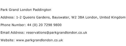 Park Grand London Paddington Address Contact Number