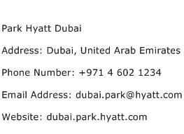 Park Hyatt Dubai Address Contact Number