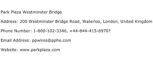 Park Plaza Westminster Bridge Address Contact Number