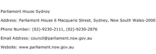 Parliament House Sydney Address Contact Number