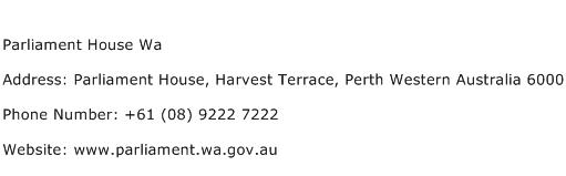 Parliament House Wa Address Contact Number