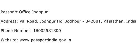 Passport Office Jodhpur Address Contact Number