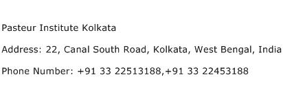 Pasteur Institute Kolkata Address Contact Number