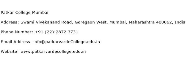 Patkar College Mumbai Address Contact Number