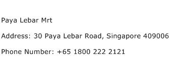 Paya Lebar Mrt Address Contact Number