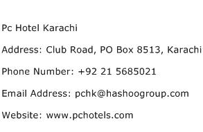 Pc Hotel Karachi Address Contact Number