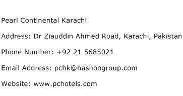 Pearl Continental Karachi Address Contact Number