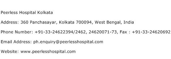 Peerless Hospital Kolkata Address Contact Number