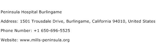 Peninsula Hospital Burlingame Address Contact Number