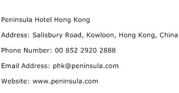 Peninsula Hotel Hong Kong Address Contact Number