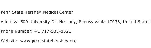 Penn State Hershey Medical Center Address Contact Number