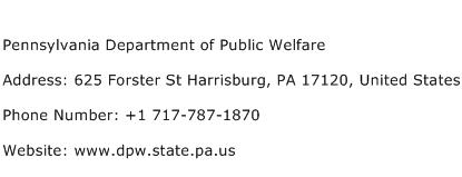 Pennsylvania Department of Public Welfare Address Contact Number