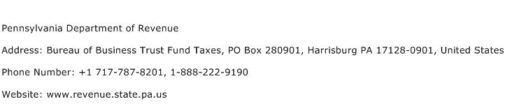Pennsylvania Department of Revenue Address Contact Number