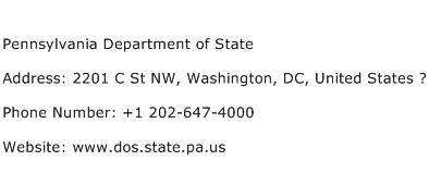 Pennsylvania Department of State Address Contact Number