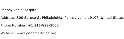 Pennsylvania Hospital Address Contact Number
