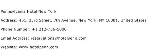 Pennsylvania Hotel New York Address Contact Number