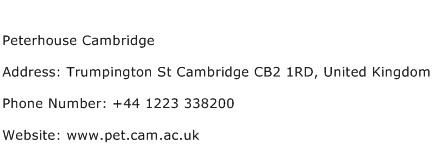 Peterhouse Cambridge Address Contact Number