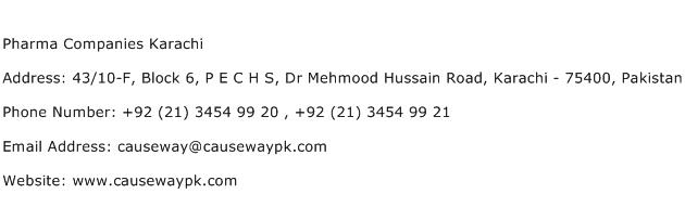 Pharma Companies Karachi Address Contact Number