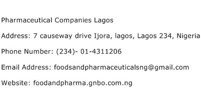 Pharmaceutical Companies Lagos Address Contact Number