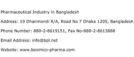 Pharmaceutical Industry in Bangladesh Address Contact Number