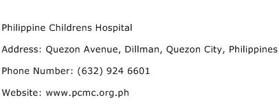 Philippine Childrens Hospital Address Contact Number