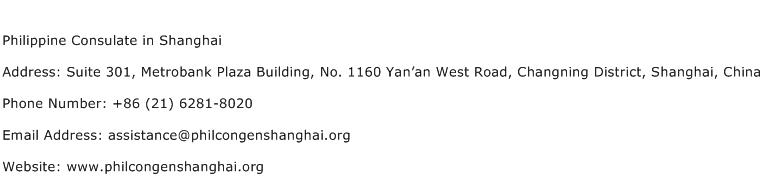 Philippine Consulate in Shanghai Address Contact Number