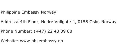 Philippine Embassy Norway Address Contact Number