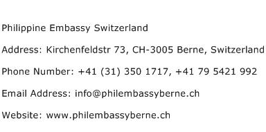 Philippine Embassy Switzerland Address Contact Number