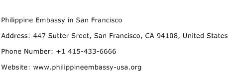 Philippine Embassy in San Francisco Address Contact Number