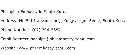 Philippine Embassy in South Korea Address Contact Number