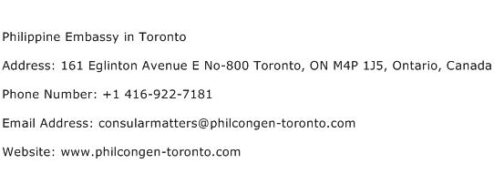 Philippine Embassy in Toronto Address Contact Number