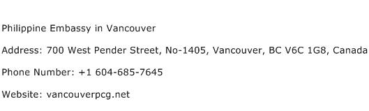 Philippine Embassy in Vancouver Address Contact Number