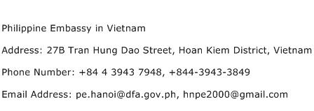 Philippine Embassy in Vietnam Address Contact Number