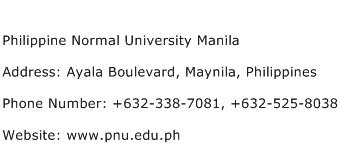 Philippine Normal University Manila Address Contact Number
