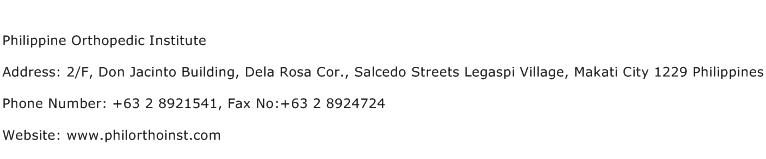 Philippine Orthopedic Institute Address Contact Number