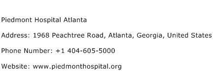 Piedmont Hospital Atlanta Address Contact Number